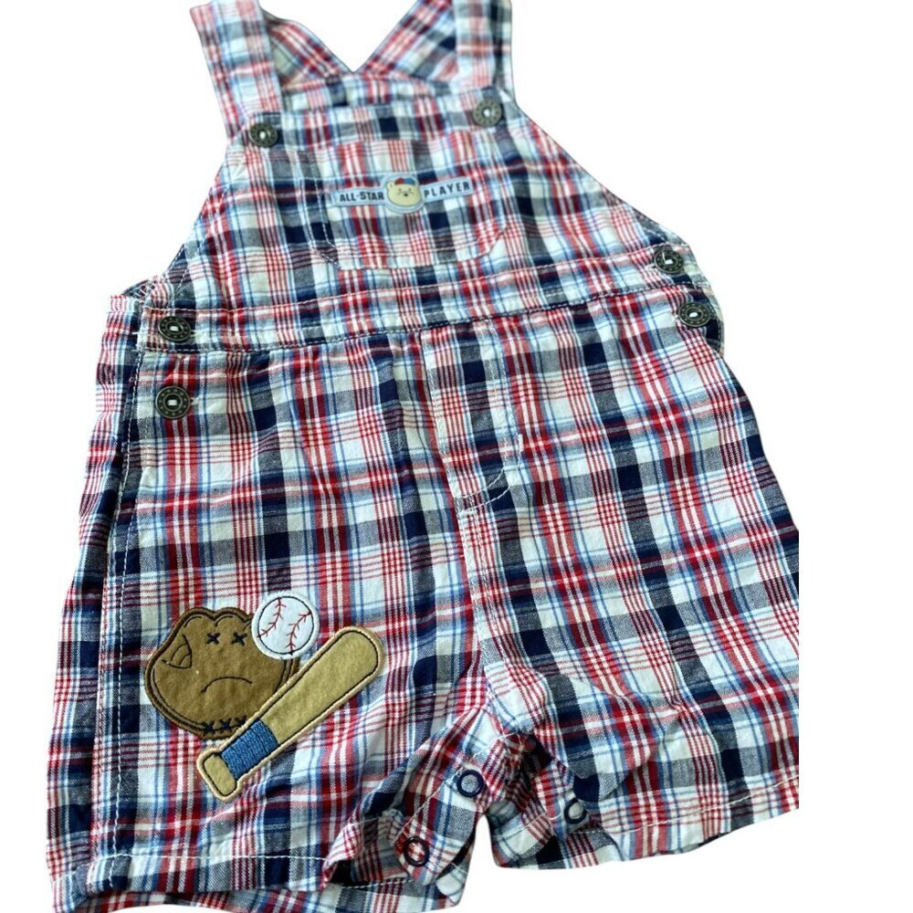 y2k Embroidered Baseball Overalls, shortalls 3-6 months - Picture 2 of 5